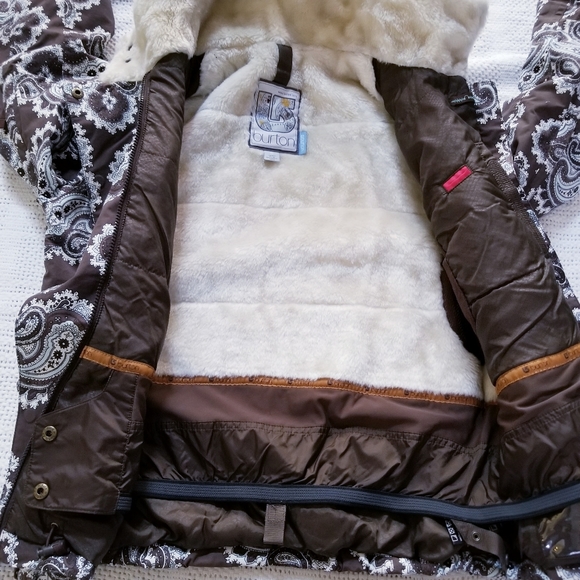 BURTON WOMEN SKI SNOW WINTER JACKET DETACHABLE HOOD BROWN AQUA PAISLEY SIZE S * - Picture 3 of 11